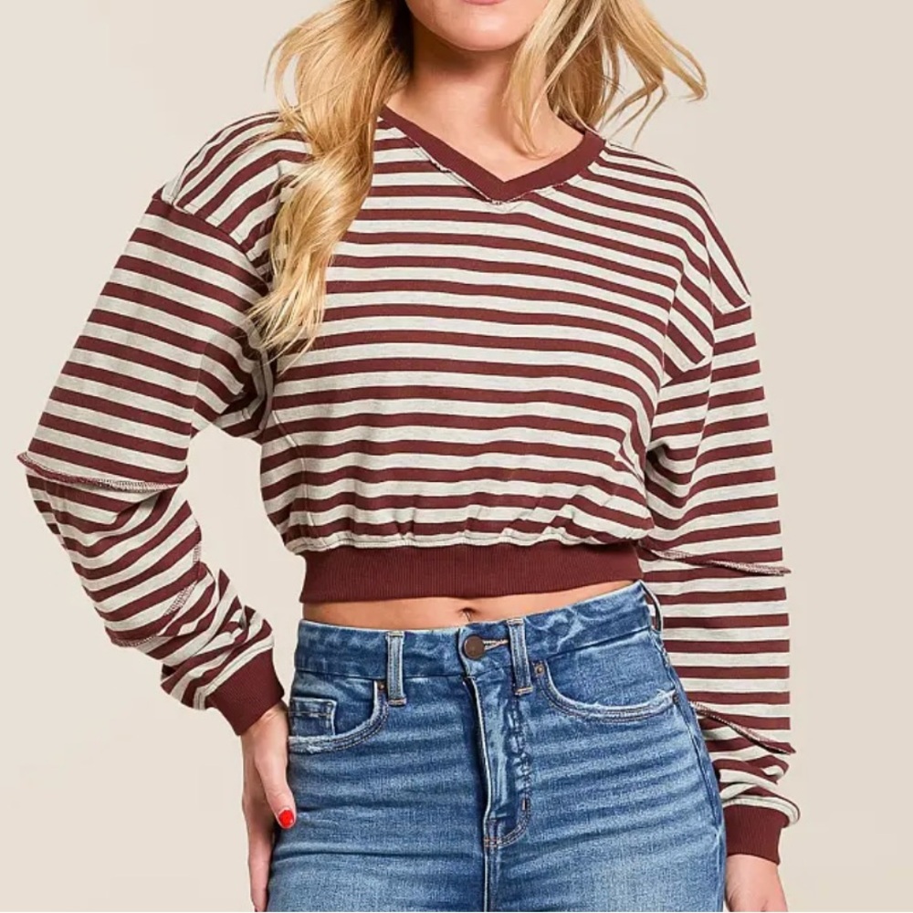 Striped Brown and White Crop Top